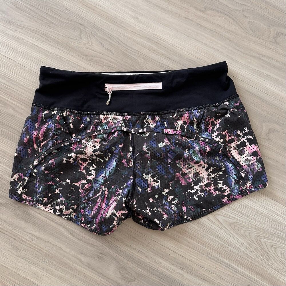 Lululemon Run Times Short 4-way Stretch Floral Sport Black Multi Size 4